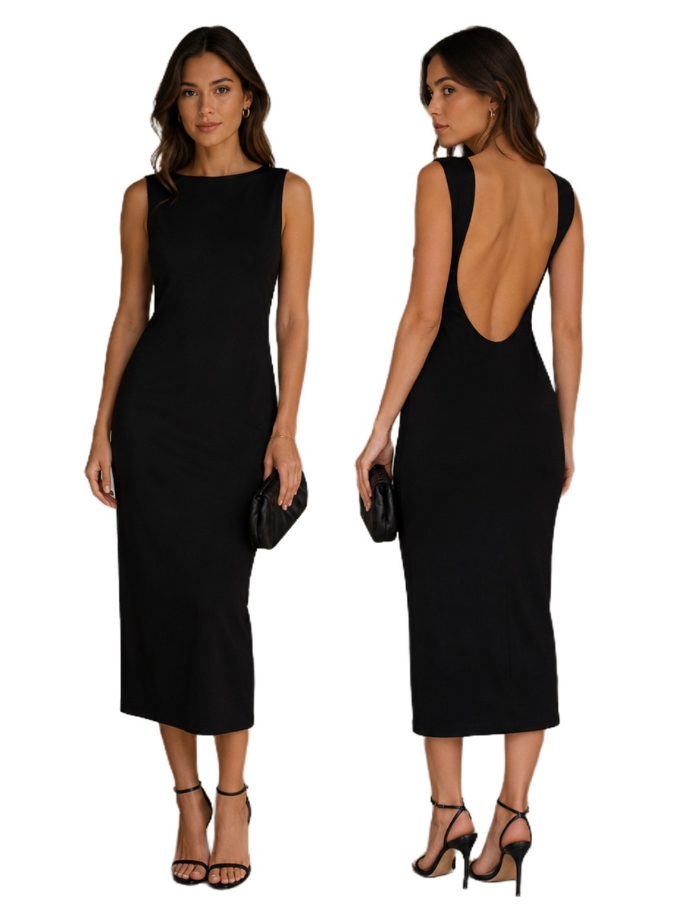 See You Monday Los Angeles Black Sleeveless Backless Maxi Dress Size M Stretch